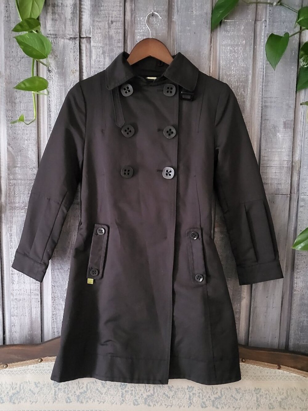 Vintage Soia & Kyo Black Belted Double Breasted Trench Coat P/S Y2K
